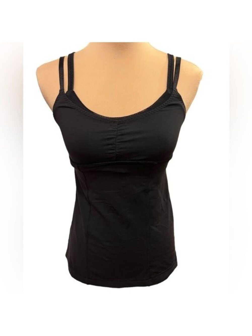LULULEMON Ruched Long Tank with Darts 4 Straps Built in Shelf Bra Black Size 4